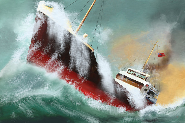Painting of a storm-tossed ship at sea